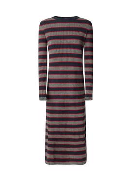 Robe Pepe Jeans Clarisse longue côtelée à rayures imprimées pour femme.
