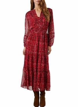 Robe longue Pepe Jeans Miley imprimée paisley rouge pour femme