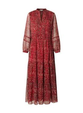 Robe longue Pepe Jeans Miley imprimée paisley rouge pour femme