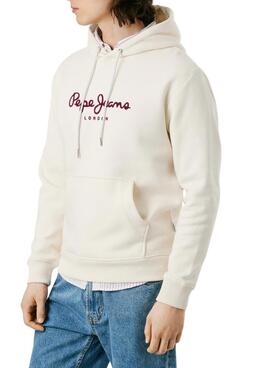 Sweat à capuche Pepe Jeans Macbeth beige avec logo pour homme.