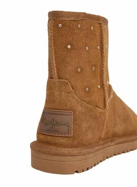 Bottines Pepe Jeans Diss West en daim avec clous couleur chameau pour femme