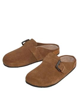 Sabots Pepe Jeans Corby en daim camel pour femme.