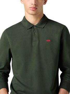 Polo Levis Housemark slim de manga larga verde para hombre.