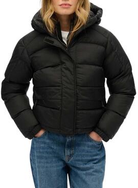 Veste matelassée à capuche Superdry Hooded 5 Baffle Puffer noire pour femme