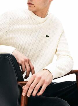Maillot Lacoste Live Blanc texturé pour Homme