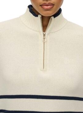 Maillot Superdry beige à col zippé pour femme