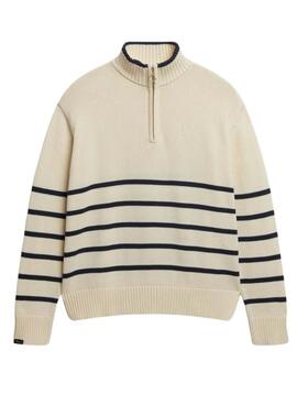 Maillot Superdry beige à col zippé pour femme