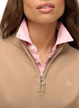 Maillot Superdry à col cheminée camel pour femme