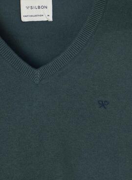 Maillot Silbon col en V vert pour homme