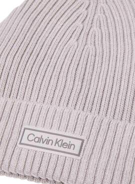Bonnet Calvin Klein Patch Chunky Rib gris pour homme