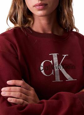 Sweat à capuche Calvin Klein Monologue French Terry bordeaux pour femme