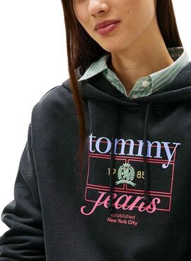 Sweat à capuche Tommy Jeans Crest Flag noir pour femme