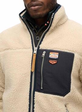 Polaire Superdry Vintage Retro Full Zip beige pour hommes