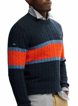Maillot Superdry Cotton Stripe Cable marine pour homme