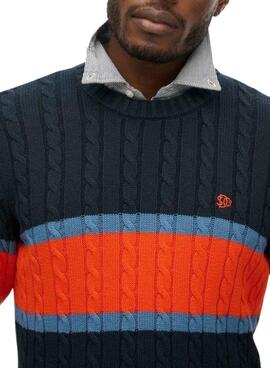 Maillot Superdry Cotton Stripe Cable marine pour homme