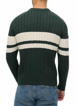 Maillot Superdry Cotton Stripe Cable vert pour homme