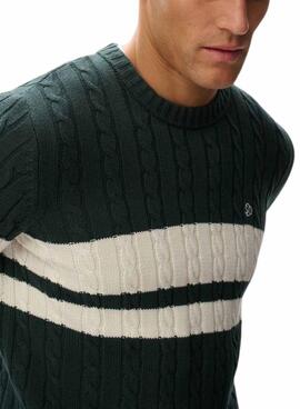 Maillot Superdry Cotton Stripe Cable vert pour homme