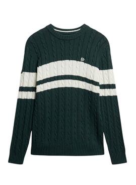 Maillot Superdry Cotton Stripe Cable vert pour homme