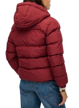 Veste Superdry à capuche et matelassée, couleur grenat, pour femme.