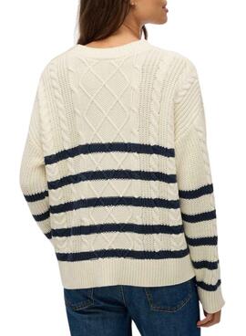 Maillot Superdry Cable beige pour femme