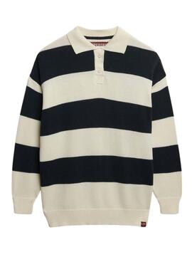 Maillot Superdry Slouchy à rayures rugby marine et beige pour femme.