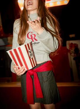 Jupe courte grise à rayures diplomatiques pour fille.