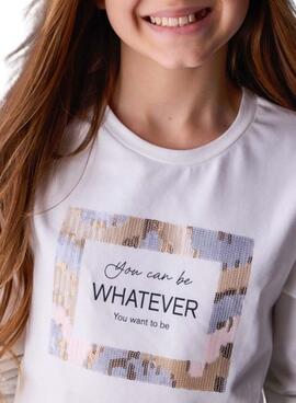 T-shirt Mayoral Whatever blanc pour fille