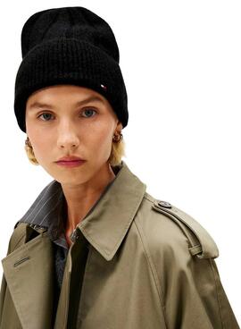 Bonnet en laine Tommy Hilfiger Fluffy noir pour femme