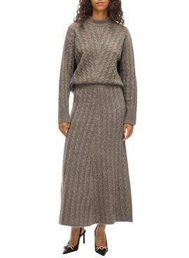 Jupe longue en tricot de couleur marron clair pour femme de la marque Vila Virelli.