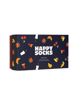 Ensemble cadeau de trois paires de chaussettes Happy Socks pour femme et homme.