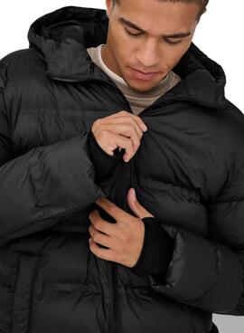 Manteau matelassé Only and Sons Union noir avec capuche pour homme