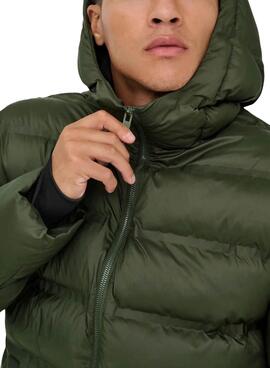 Veste matelassée à capuche verte pour homme Only and Sons Union.