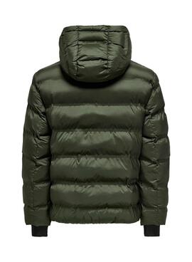 Veste matelassée à capuche verte pour homme Only and Sons Union.