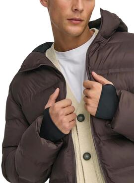 Veston matelassé à capuche marron pour homme Only and Sons Union