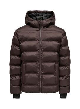 Veston matelassé à capuche marron pour homme Only and Sons Union