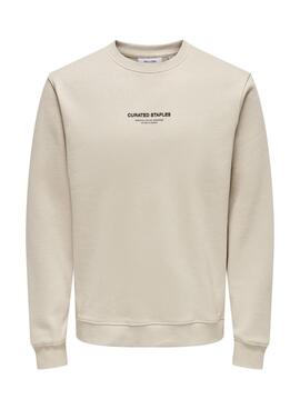Sweatshirt Only and Sons Curated Crew beige pour homme