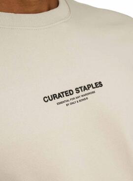 Sweatshirt Only and Sons Curated Crew beige pour homme