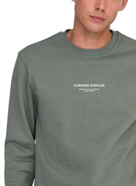 Pull à col ras du cou vert pour homme Only and Sons Curated Crew