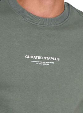 Pull à col ras du cou vert pour homme Only and Sons Curated Crew
