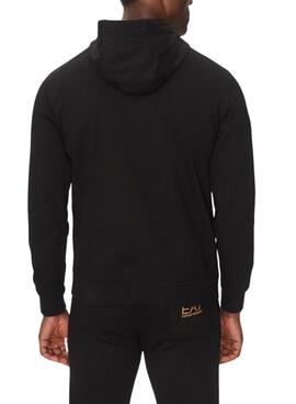 Sweat à capuche Emporio Armani EA7 noir et doré pour homme.