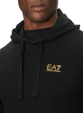 Sweat à capuche Emporio Armani EA7 noir et doré pour homme.