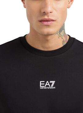 Sweatshirt Emporio Armani EA7 noir logo blanc pour homme