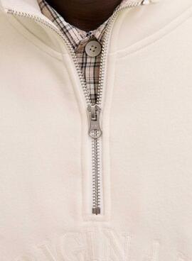 Sweat à capuche Jack and Jones Bleecker beige pour homme.