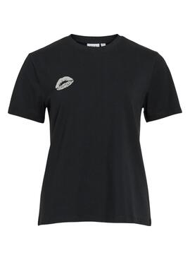 T-shirt Vila Vinora noir avec des lèvres imprimées pour femme