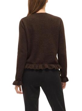 Veste Vila Vijacia marron avec des volants pour femme.