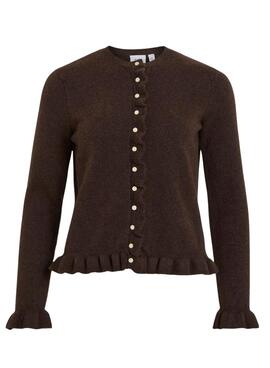 Veste Vila Vijacia marron avec des volants pour femme.
