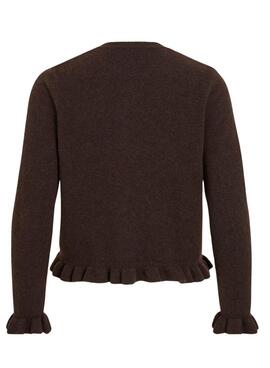 Veste Vila Vijacia marron avec des volants pour femme.