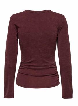 T-shirt Only Free Rib Slub grenat pour femme