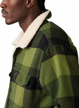 Veste Levi's Trucker Plaid Sherpa à carreaux vert pour homme