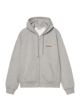Sweat à capuche Carhartt American Script gris à fermeture éclair pour homme